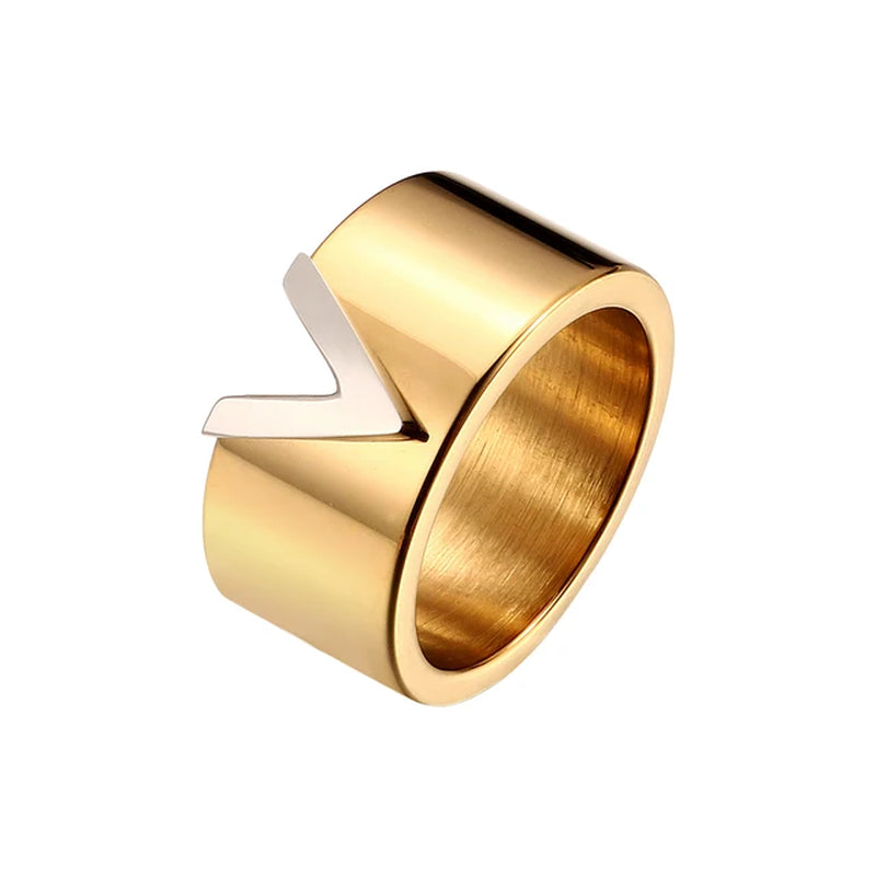 Fashion V Shape Stainless Steel Rings Female Male Lover Wedding Bridal Ring Silver Color Gold Plating Finger Rings for Women