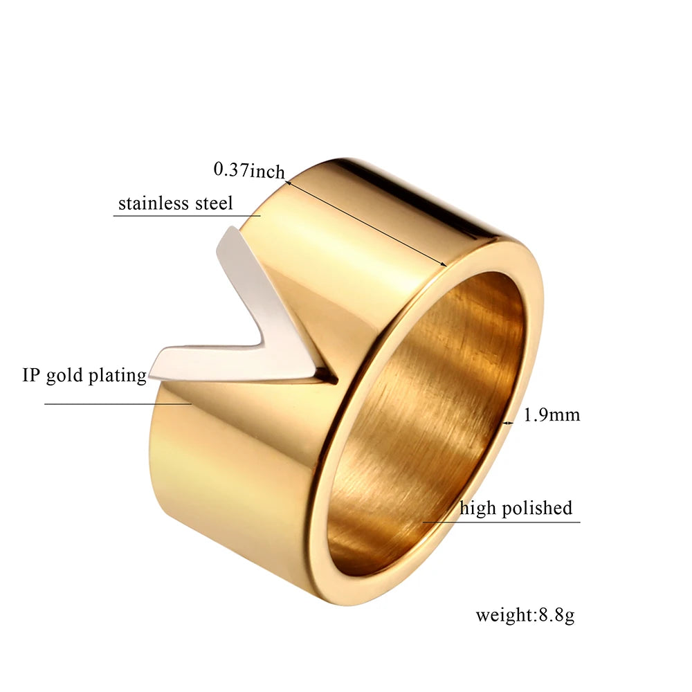 Fashion V Shape Stainless Steel Rings Female Male Lover Wedding Bridal Ring Silver Color Gold Plating Finger Rings for Women