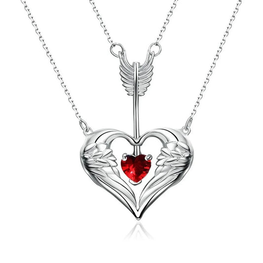 Fashion Angel Wings Love Necklace Arrow Piercing Heart Pendant Heart Wings Multilayer Necklace Girls Festive Jewelry